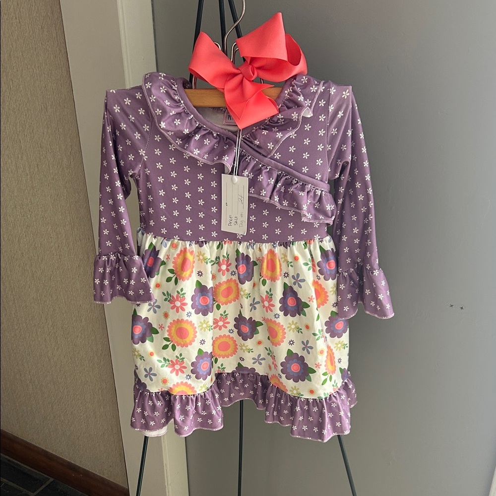 Pete + Lucy Purple Floral Ruffle Dress with Bow